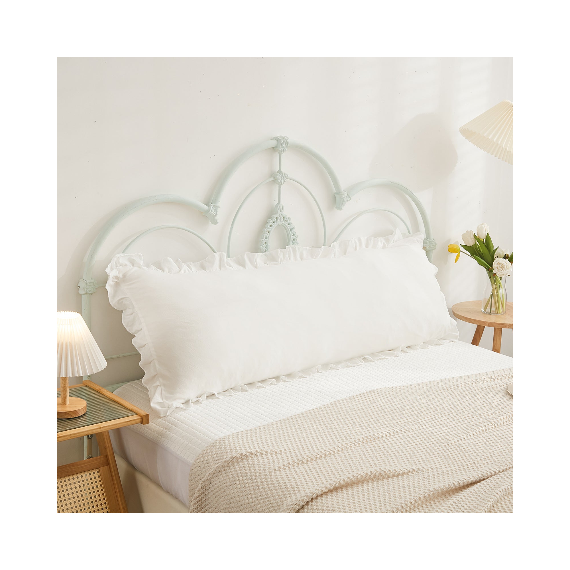 Ruffled Pillow Shams & Body Pillow Cover – Soft Wrinkle Resistant Bedding Collection Envelope Closure White 1 Body