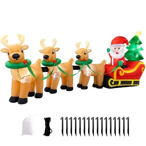 Swtroom 12Ft Inflatables Santa Claus on Sleigh 3 Reindeers Christmas Tree Lighted Xmas Decor Inflatables Christmas Gifts - 1 of 4