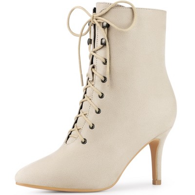 Perphy Women's Pointy Toe Side Zipper Lace Up Stiletto Heel Ankle Boots