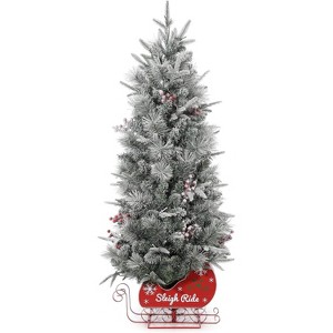 Pre-Lit Tabletop Christmas Tree, Artificial, 8 Modes, Red Berries, Sleigh Base, Desktop Holiday Decor for Home/Office - 1 of 4