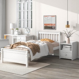 CAVINAS Twin Size Bed Modern Wooden Bed Frame with Nightstand, Headboard and Footboard for Bedroom - 1 of 4
