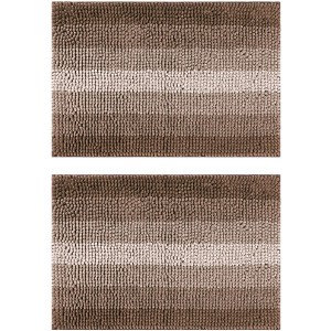 Unique Bargains Non-Slip Contrasting Color Striped Plush Shaggy Bath Mat 2 Pcs - 1 of 4