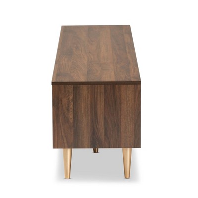 Landen Walnut Brown Wood and Gold Mid-Century TV Stand for 65" TVs