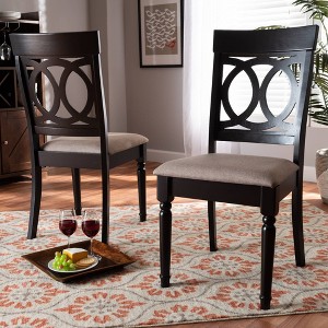 2pc Lucie Fabric Upholstered Wood Dining Chair Set Sand/Dark Brown - Baxton Studio - 1 of 4