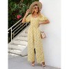 Women's Summer Smocked Jumpsuits Casual Square Neck Short Sleeve High Waist Wide Leg Rompers with Pockets - 4 of 4