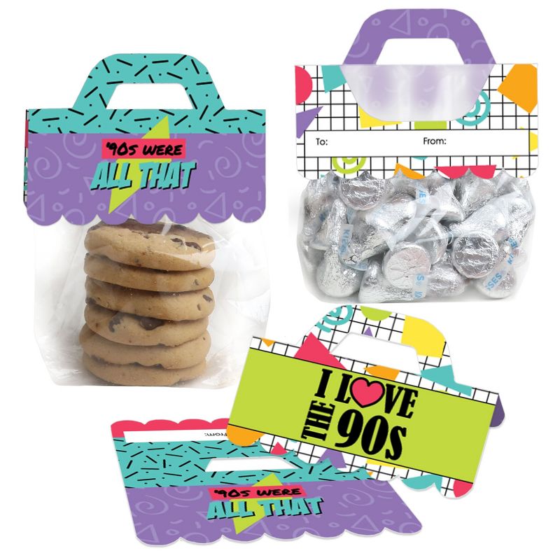 Big Dot of Happiness 90's Throwback DIY 1990s Party Clear Goodie Favor Bag Labels Candy Bags with Toppers Set of 24, 1 of 9