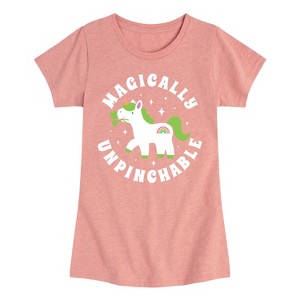 Girls' - Instant Message - St. Patrick's Day Magically Unpinchable Unicorn Fitted Short Sleeve Graphic T-Shirt - 1 of 4