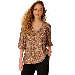 ellos V-Neck Sequin Top With Blouson Sleeves - 1 of 3