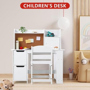 Acekool Kids Desk and Chair Set with Storage Shelf, Bulletin Board, Study Table & Writing Desk for Boys and Girls, White - 1 of 4