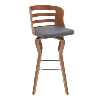 30" Verne Barstool with Faux Leather and Wood Finish Walnut/Gray - Armen Living