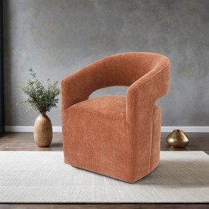 Sapphtopaz Modern Accent Chair with Caster Chenille Upholstered Wraparound Barrel Chair with Open Backrest Armchair for Living Room, Bedroom - 1 of 4