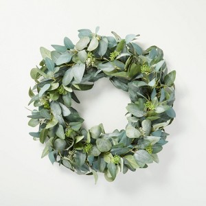 24" Faux Mixed Eucalyptus Wreath - Hearth & Hand™ with Magnolia: Indoor/Outdoor, Unlit, Wall Decor - 1 of 4