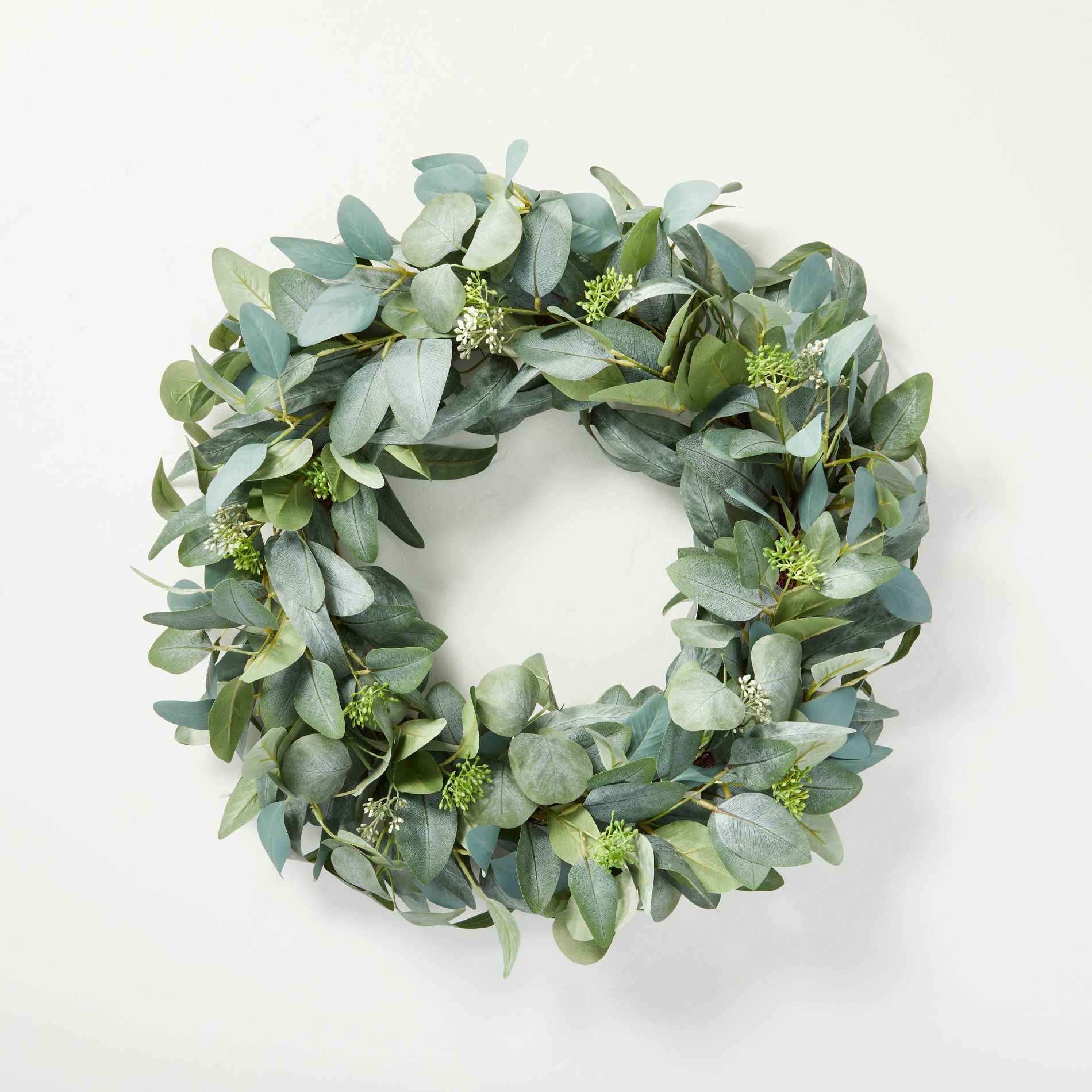 24" Faux Mixed Eucalyptus Wreath - Hearth & Hand™ with Magnolia: Indoor/Outdoor, Unlit, Wall Decor
