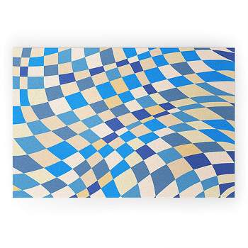 Little Dean Retro Blue Checkered Pattern Welcome Mat - Society6