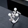 Leaf Simulated Pearl Adjustable Wrap Ring for Women 925 Sterling Silver Ginger Lyne Collection - 2 of 4