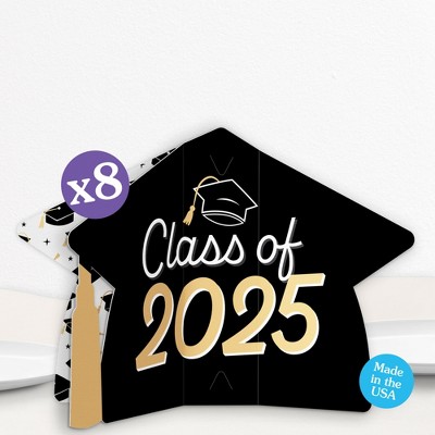 Big Dot of Happiness 8 Count Black and Gold Graduation 3D Centerpiece Table Decorations, Freestanding Class of 2025 Grad Party Centerpieces