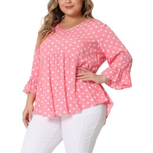 Agnes Orinda Women's Plus Size Babydoll Peplum High Low Hem V Neck 3/4 Sleeve Trendy Tops - 1 of 4
