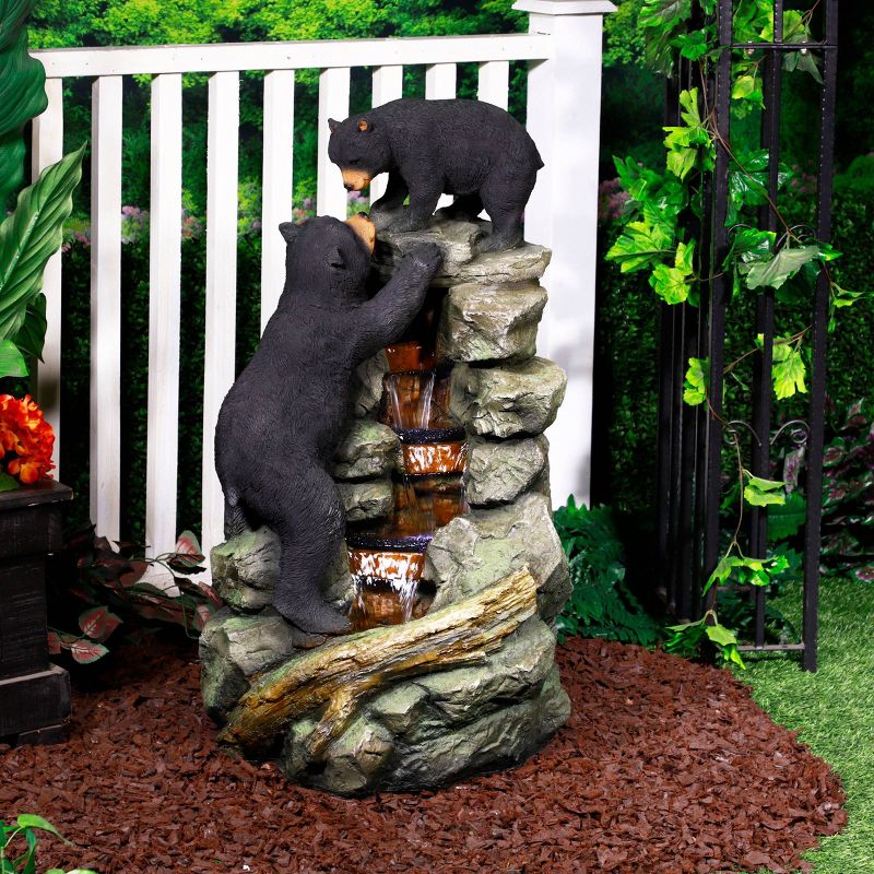 Alpine Corporation 36&#34; Resin Two Bears Climbing Waterfall Fountain with LED Lights Brown, 3 of 8