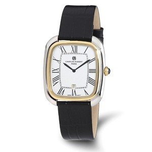 Black Bow Jewelry Charles Hubert Ladies IP 2-tone Square Black Leather Band Watch - 1 of 3