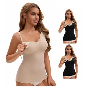 INSPIRE CHIC Women's 3 Pcs Lace V Neck Pregnancy Cami with Built-In Bra Maternity Nursing Tank Top for Breastfeeding - 1 of 4