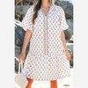 Amaryllis Women’s Ruffle Sleeve V Neck Mini Dress Tiered Hem Pink Green Leaf Print Relaxed Fit Lightweight - 4 of 4