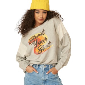 Slickblue Women's Long Sleeve Graphic Sweatshirt - "Shoot Your Shot," Loose Fit, Heather Grey, Size S-L - 1 of 4