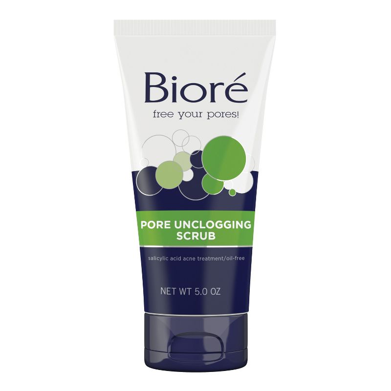 Biore Pore Unclogging Scrub, 2% Salicylic Acid, Oil-Free, Penetrates Pores, Clears Impurities - Unscented - 5oz, 1 of 8