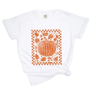 Simply Sage Market Pumpkin Checkered Distressed Garment Dyed Tee - 1 of 4