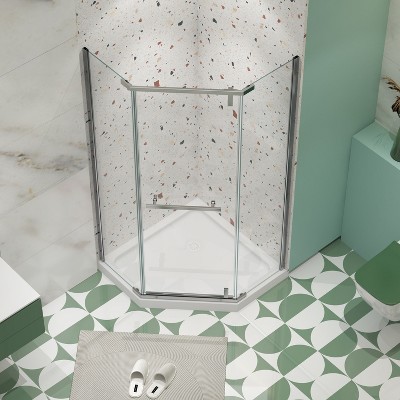 72" Frameless Chrome Pivot Shower Enclosure with Clear Tempered Glass