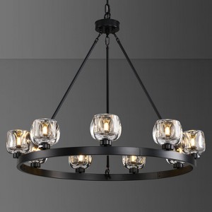 CityFurn 9-Light 36'' W Modern Wagon Wheel Chandelier with Clear Glass - 1 of 4