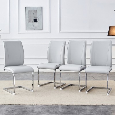 Syemin 4 Sets Simple Arch Dining Chair, PU Material High Rebound Dining Chair, Arched Metal Legs, Gray, 17.3"*21.6"*39"