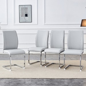Syemin 4 Sets Simple Arch Dining Chair, PU Material High Rebound Dining Chair, Arched Metal Legs, Gray, 17.3"*21.6"*39" - 1 of 4