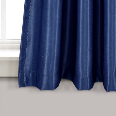 Navy Floral Polyester Blackout Rod Pocket Window Panels