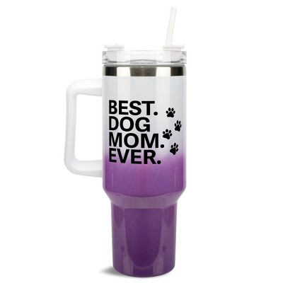Elanze Designs Best Dog Mom Ever Pet Pawprint 40 oz. Stainless Steel, Large Water Bottle Coffee Mug, Spill & Leak Resistant, Thermal Travel Tumbler