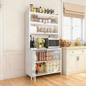 Homy Casa Kitchen Storage Cabinet with Open Shelves and Sliding Doors, White - 1 of 4