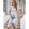 Coolmee Women Maternity Dress Cross V Necks Lantern Short Sleeve Tie High Waist A-Line Irregular Hem Summer Midi Dress - 3 of 4