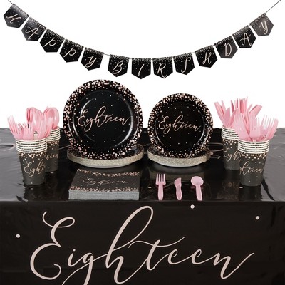 Sparkle and Bash 170 Piece 18th Birthday Party Supplies Set for Girls, Plates, Napkins, Tablecloth, Banner, Cups, and Cutlery (24 Guests)