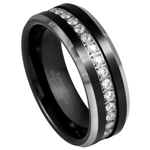 Jewelry Avalanche Mens Eternity Wedding Band Beveled Edge Tungsten Carbide, Comfort-fit, 8mm - 1 of 3