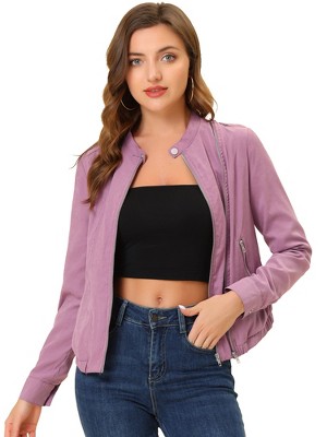 INSPIRE CHIC Women's Stand Collar Zip Up Biker Lightweight Moto Jacket