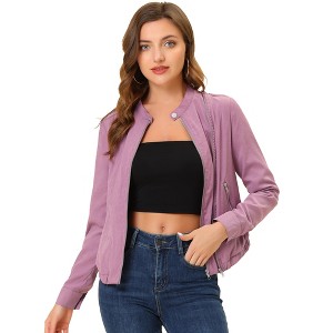 INSPIRE CHIC Women's Stand Collar Zip Up Biker Lightweight Moto Jacket - 1 of 4