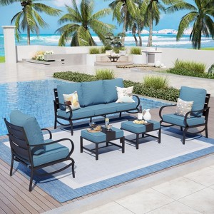 Captiva Designs 5pc Metal Patio Furniture Conversation Set with Ottomans for Garden Porch Backyard - 1 of 4