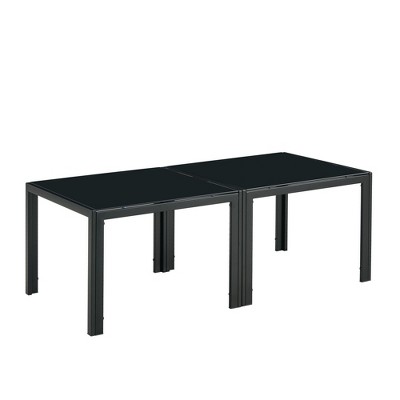 NicBex Modern Square Nesting Coffee Table Set of 2 with Glass Top and Metal Frame for Living Room and Bedroom