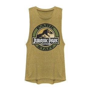 Juniors Womens Jurassic Park Staff Badge Festival Muscle Tee - 1 of 3