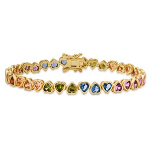 Sterling Silver Bezel-set Multi Color Heart CZ Tennis Bracelet - 1 of 2