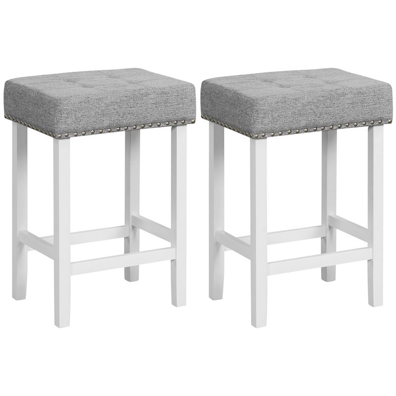 Costway Set of 2 Bar Stools Tufted Upholstered Counter Height Chairs with Rubber Wood Legs, 1 of 11