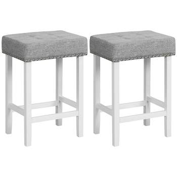 Costway Set of 2 Bar Stools Tufted Upholstered Counter Height Chairs with Rubber Wood Legs
