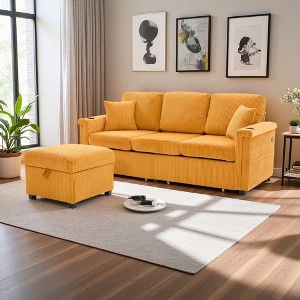 76" Corduroy L-Shaped Sectional Sofa with Pull-Out Storage & USB - 1 of 4
