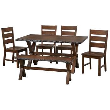 6Pc Mandeville Solid Wood Dining Set with Bench Brown - Buylateral