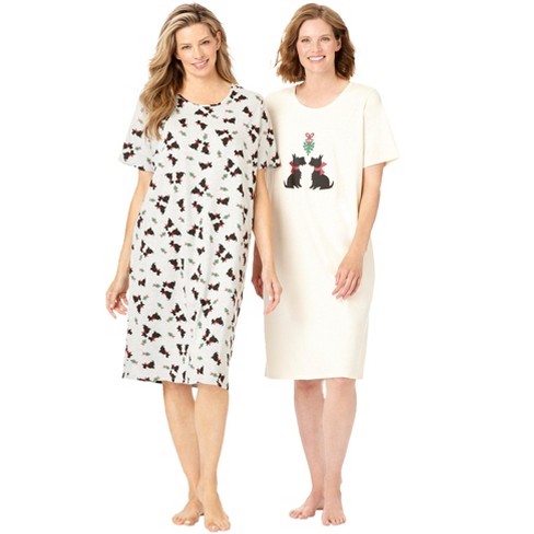 Dreams & Co. Women's Plus Size 2-pack Short-sleeve Sleepshirt - 7x/8x,  Black : Target