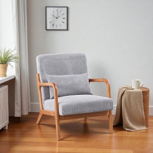 Mshliw Mid-Century Modern Accent Chair with Pillow, Upholstered Arm Chair with Solid Rubberwood Frame for Living Room, Bedroom or Reading Corner - 1 of 4